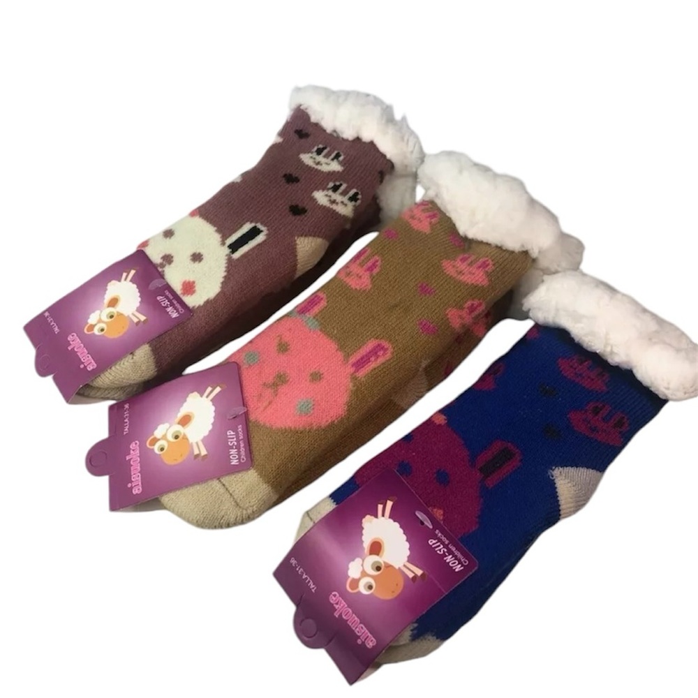 3 Pair Non Slip Socks Kids Aisuoke Winter thermal Sherpa Fleece Lined Knit grip